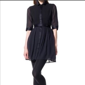 Quarter Sleeve Collared Black Mini Dress